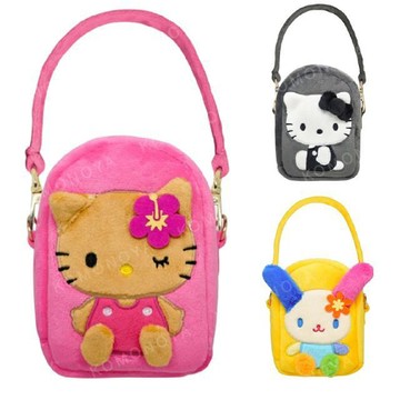 小禮堂 Sanrio 三麗鷗 絨毛窗口玩偶收納包 (坐姿款) Kitty 花小兔