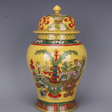 清康熙粉彩博古紋將軍罐手繪仿古老貨瓷器家居中式擺件古玩收藏1入