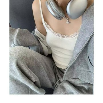 大尺碼背心 設計感 純棉背心 蕾丝拼接吊带背心 女生背心 無袖背心 內搭背心 小可愛背心 無袖上衣 修身外穿 打底上衣女