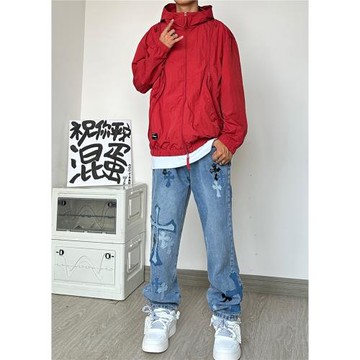 褲子男款美式高街牛仔褲春秋新款潮流直筒褲男士寬松闊腿褲微喇褲