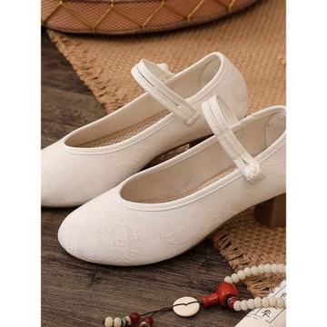 復古高跟鞋旗袍工作鞋民族風北京粗跟布鞋女夏新款茶藝中式民國風