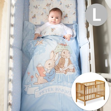 奇哥 - 比得兔原木大床附床墊+悅讀比得兔大床四件床組/寢具組-L(嬰兒床 嬰兒床墊)-藍色