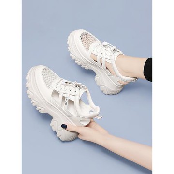 內增高運動鞋女款夏季涼鞋網面鏤空小白鞋薄款透氣網鞋厚底老爹鞋
