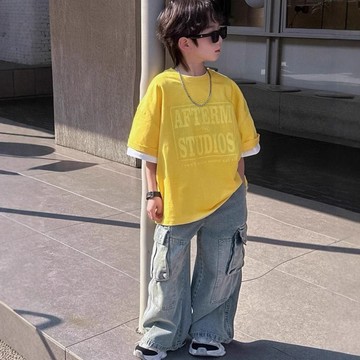 Healthy baby 春夏季新款男童夏款短袖T恤時尚中大童韓版寬鬆帥氣上衣潮流t 男童短袖 大學T 男童T恤