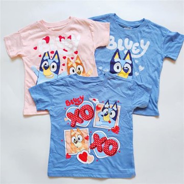 外貿藍狗男女童新款T恤夏季柔軟舒適透氣吸汗中大童成人卡通短袖