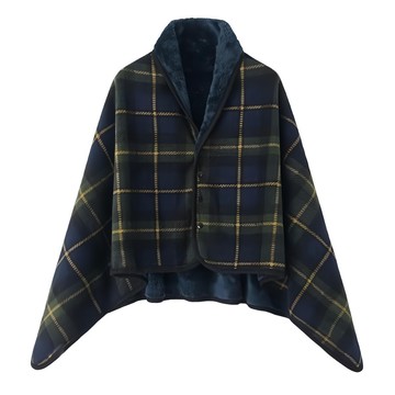 多功能披肩蓋毯 綠色格紋 時尚保暖 居家外出兩用  80 x 135cm