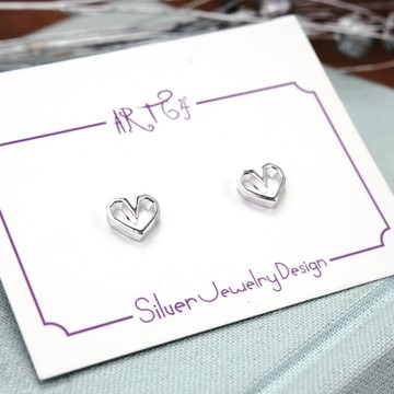 ART64 純銀 磨不去的稜角 鏤空愛心 925純銀耳環 耳針式耳環