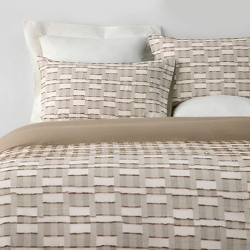 (組)奧可利色織剪花棉織竹纖維床被四件組加大雙人  格子咖