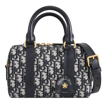 Christian Dior Groove 20 滿版緹花LOGO雙拉鍊兩用波士頓包.深藍-附鎖組