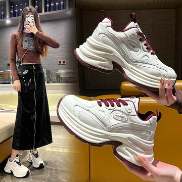 真皮老爹鞋2024冬季新款厚底A字擦色復古百搭增高系帶皮面休閑鞋.