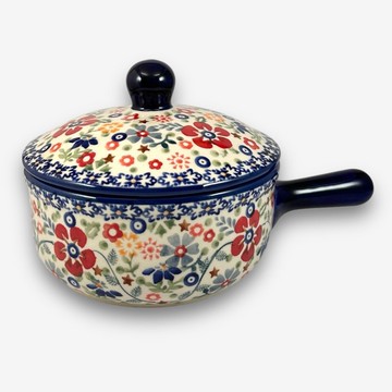 波蘭手繪手工陶- 單柄手把鍋/湯鍋 600ML 碎花裙系列 設計師款
