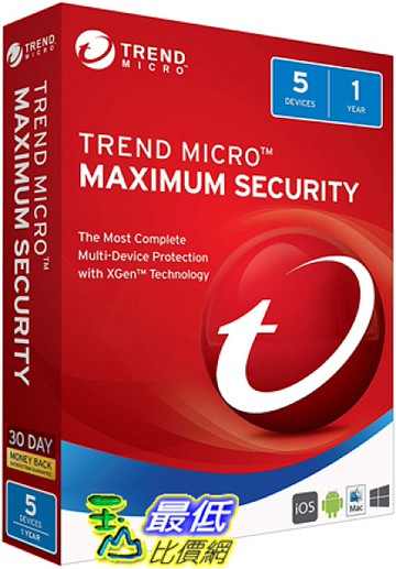 [7美國直購] 2018 amazon 亞馬遜暢銷軟體 Trend Micro Maximum Security 2018 5 User [Key Card]