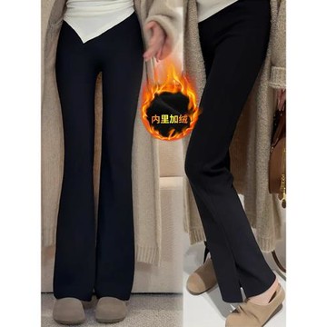 小個子九分褲開叉微喇褲女2026新款春秋加厚顯瘦休閑喇叭闊腿西褲