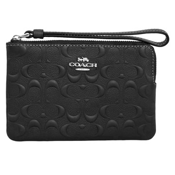 COACH - 浮雕皮革L型拉鍊零錢手拿包 (黑色)