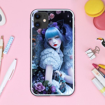 哥德風女僕裝、黑貓耳與藍髮的夢幻可愛女孩 手機殼【強化玻璃處理】適用於 iPhone16