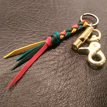 純手工編織 黃銅哨子鑰匙圈 附銅吊鉤 (免費印字）