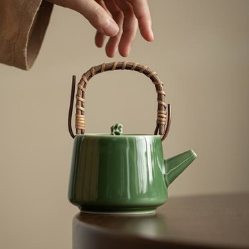 青璃釉枯石提梁壺 日式家用冰灰小號陶瓷茶壺單壺功夫茶具泡茶器