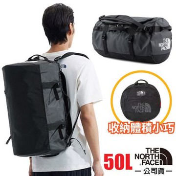 【The North Face】Base camp duffel 防水耐磨背提兩用旅行袋50L.圓筒包_52ST-53R 時尚黑