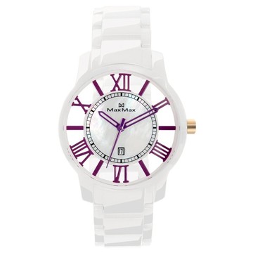 Max Max MAS5130-4時尚鏤空紫白陶瓷腕錶/白貝殼面38mm｜樂天全館特惠中★指定刷卡回饋10%
