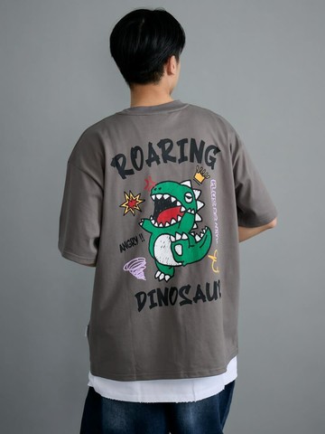 ROARING文字塗鴉風落肩TEE (韓國灰)