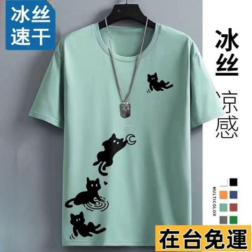 🔥台灣發出🔥 短袖T恤 涼感吸濕排汗 短T 冰絲衣 冰絲速乾衣 冰絲男T恤短袖夏季速幹透氣大碼寬鬆冰感休閒健身運動上