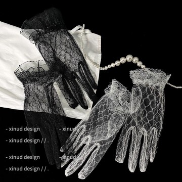 2658【 蕾絲花嫁簍空手套】lolita袖套黑魔女網紗cosplay朋克新娘禮服手套冰絲袖套萬聖節聖誕節衣服