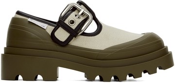 Bottega Veneta 米色 & 绿色 Trek 玛丽珍鞋