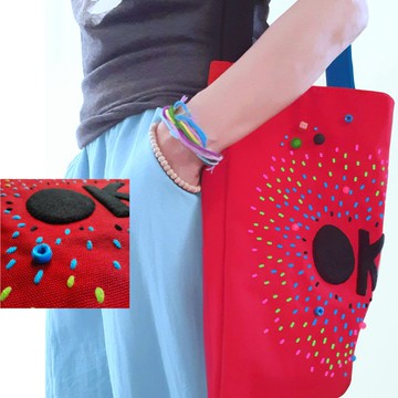 手工刺繡 可愛手工托特包，14 盎司帆布材質，獨特設計，尺寸 12x13.5 英吋。