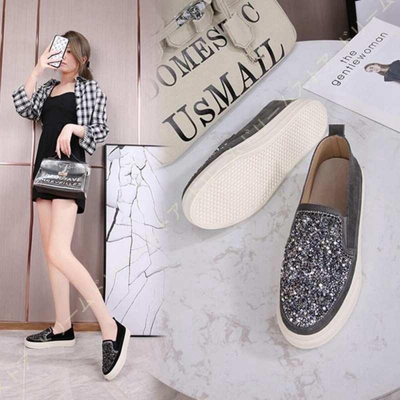 スニーカー レディース スリッポン レディース靴 秋 ローファー スリッポンシューズ 紐なし 靴 黒 歩きやすい シューズ おしゃれ ひもなし スパンコール 通販 Lineポイント最大0 5 Get Lineショッピング