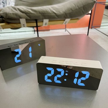 ins簡約電子時鐘 LED夜光數字時鐘 臺式鏡麵夜光時鐘 電池插電兩用