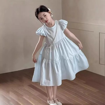 Healthy baby 女童連衣裙夏季兒童飛袖棉布公主裙子韓版洋氣中大童短袖網紅衣服 女童連衣裙 連身裙 裙子