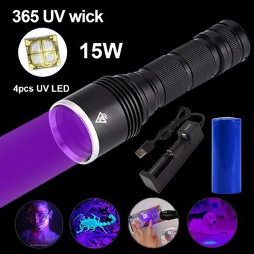 365nm紫外線手電筒15W 4LED 檢測假鈔熒光檢測照明手電筒