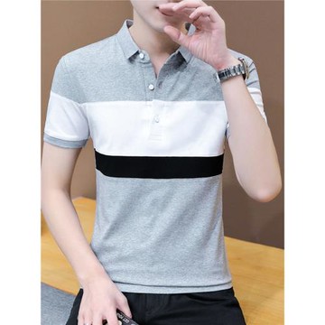 男條紋短袖t恤夏季薄款polo衫寬松休閑半袖翻領純棉體恤潮牌衣服