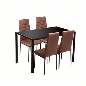 E-home Tano塔諾一長方玻璃桌四椅-Mano寬120cm-三色棕色