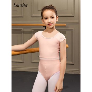 Sansha 法國三沙兒童芭蕾舞服練功服短袖連體服體操演出服彈力女