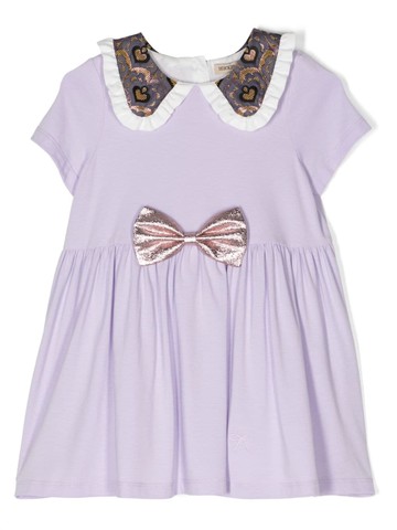 Hucklebones London - bow-detail ruffle-collar dress - kids - Cotton/Modal - 10 yrs - Purple