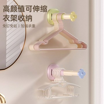 🔥臺灣出🔥衣架收納神器家用陽臺多功能伸縮打孔無痕掛衣架晾衣架牆上壁掛