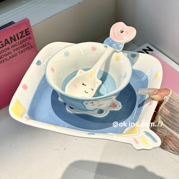 卡通獨角獸陶瓷吃米飯碗兒童可愛家用釉下彩餐具兒童可愛女生甜品