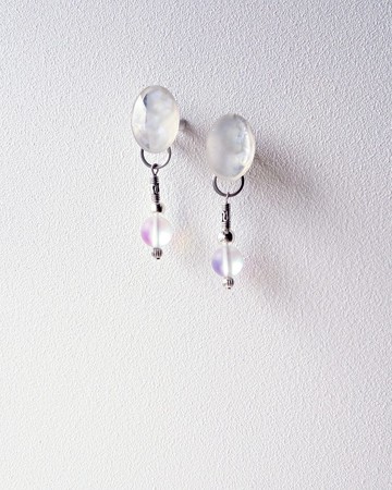 Dew drops-waterlily 2way earrings/ Interchangeable_clear white 醫療鋼耳環 夾式耳環 耳夾