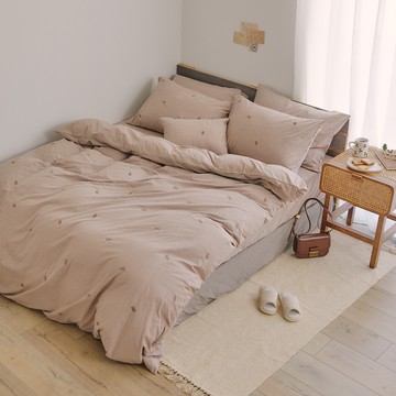 翔仔居家 被套 色織水洗棉刺繡被套【可可咖-Teddy】單人 雙人尺寸 長絨棉 薄被套 兩用鋪棉被套 純棉被套 水洗棉