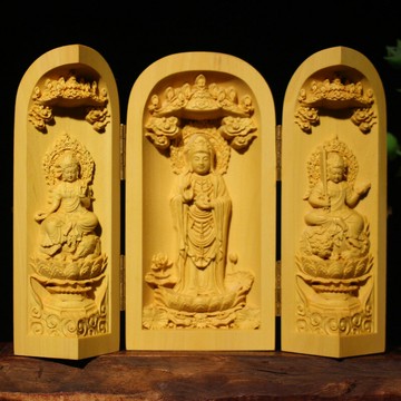 佛像 宗教擺件 家居擺件黃楊木三開盒汽車擺件多款混搭木雕擺件佛像小型隨身文玩支持客製