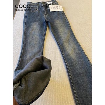 水泥灰高腰微喇牛仔褲女春季2024年新款爆款顯瘦彈力馬蹄喇叭褲子