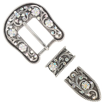 【出清品】IVAN 水鑽3件式帶扣 / 25mm (1＂) / 古銀 70806-25