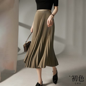 初色  優雅氣質顯瘦壓摺高腰半身裙-共4色-63936(F可選)