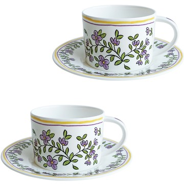 Twig New York Heritage系列 勿忘我花咖啡杯 2個 + 杯托 2個  1套  勿忘我花 白色  咖啡杯 + 杯墊