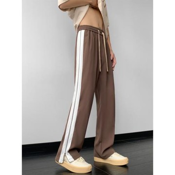 冰絲休閑褲男設計感拉鏈夏季微喇褲美式高街hiphop褲子直筒闊腿褲