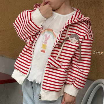 90-130 甜心娃娃條紋連帽外套