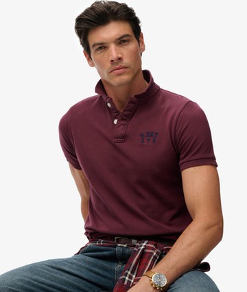 Superdry Men's Vintage Athletic Embroidered Polo Shirt Red Size: Xxl