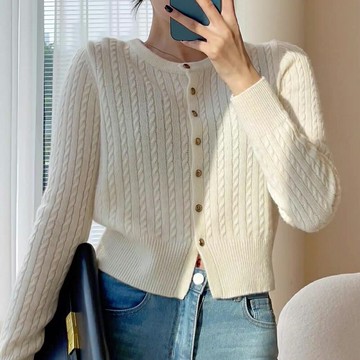 【巴黎精品】現貨+預購 法式針織外套寬鬆上衣針織衫毛衣大碼百搭休閒女裝-高級麻花山羊絨女外套2色a1lg10