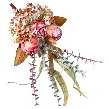 Jenan知念 燒玫瑰三頭仿真花束  淺粉色  63g  整體高度42cm  適合中小花瓶器皿  1個